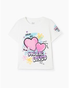 Молочная футболка с сердечками для девочки Gloria jeans