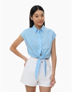 Голубая укороченная блузка с завязками для девочки Gloria jeans
