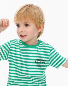 Зелёная футболка в полоску с принтом Keep active для мальчика Gloria jeans