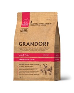 Adult low grain MED MAXI Сухой корм для собак средних и крупных пород ягнёнок с индейкой 3 кг Grandorf
