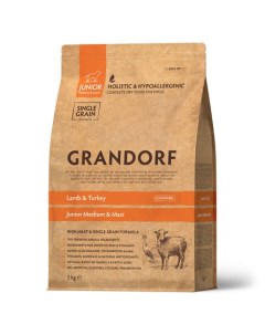 JUNIOR low grain Сухой корм для щенков от 4 месяцев ягнёнок с индейкой 3 кг Grandorf