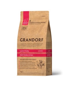 Adult low grain MED MAXI Сухой корм для взрослых собак средних и крупных пород ягнёнок с индейкой 1  Grandorf