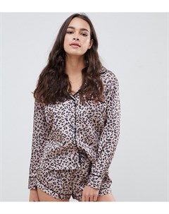 Пижама из рубашки и шортов с леопардовым принтом New look