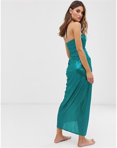 Сине зеленое пляжное платье халтер металлик с вырезом и завязкой Prettylittlething