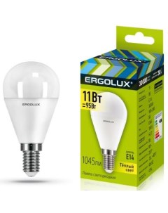 Лампа светодиодная шар LED G45 11W E14 3K E14 11W 3000K Ergolux