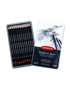 Набор карандашей чернографитных Graphic Soft 12 шт H 9B в металл коробке Derwent