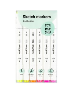 Набор маркеров для скетчинга 6 цв флуоресцентные цвета Meshu