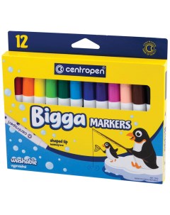 Фломастеры утолщенные Bigga Markers 12 цветов смываемые вентилируемый колпачок 7650 8KK Centropen