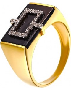 Кольцо с бриллиантами ониксом из желтого золота Джей ви
