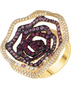 Кольцо с сапфирами рубинами и бриллиантами из жёлтого золота Джей ви