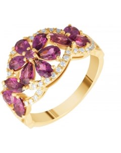 Кольцо с родолитами и бриллиантами из жёлтого золота Джей ви