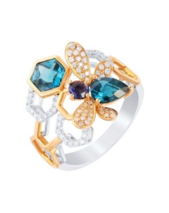 Кольцо с топазами бриллиантами и иолитом из белого золота Джей ви