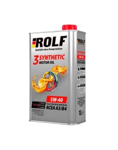 Масло моторное синтетическое 3 synthetic SAE 5W 40 API SN CF ACEA A3 B4 1 л 9333290 Rolf