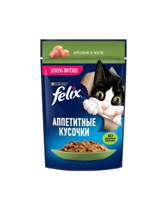 Влажный корм Аппетитные кусочки для взрослых кошек с кроликом в желе 75 г Felix