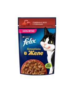 Влажный корм Аппетитные кусочки для взрослых кошек с говядиной в желе с томатами 75 г Felix
