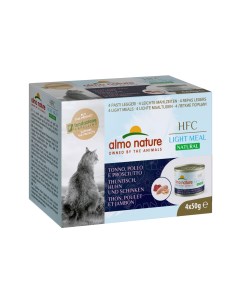Набор низкокалорийных консервов для кошек 4 шт по 50 гр с тунцом курицей и ветчиной 200 г Almo nature консервы