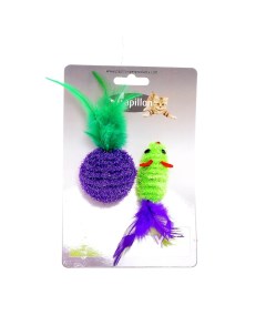 Игрушка для кошек Мышка и мячик с перьями 5 4см двухцветные 16 г Papillon