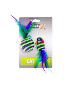 Игрушка для кошек Мышка и мячик с перьями 5 4см в полоску текстиль 16 г Papillon