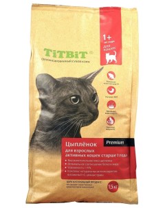Корм для взрослых активных кошек с цыпленком 1 5 кг Titbit