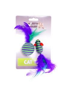 Игрушка для кошек Мышка и мячик с перьями вязаные 16 г Papillon