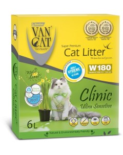 Комкующийся наполнитель с Антибактериальным эффектом 6л коробка Clinic Ultra Sensitive 5 1 кг Van cat