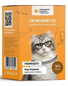 Набор паучей 5 1 для взрослых кошек и котят кусочки курочки со шпинатом в нежном соусе 510 г Smart cat