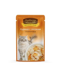 Консервы для кошек Курица с лососем в нежном желе 70 г Деревенские лакомства