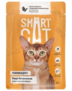 Паучи для взрослых кошек и котят кусочки курочки с морковью в нежном соусе 85 г Smart cat