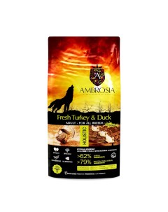 Корм для собак Grain Free беззерновой для всех пород со свежей индейкой и уткой 14кг Ambrosia
