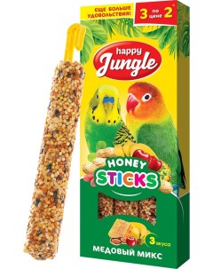 Лакомство для птиц Happy Jungle Палочки микс 3 вкуса 3шт 90г упаковка 2 шт Экопром