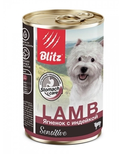 Корм для собак Sensitive ягненок с индейкой суфле банка 400г Blitz