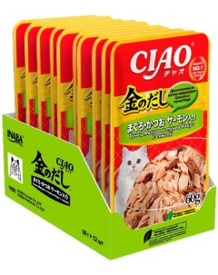 Влажный корм для кошек Ciao Kin no dashi Тунец Магуро и тунец Кацуо с семгой 60г упаковка 48 шт Inaba petfood