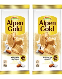 Шоколад Alpen Gold Белый с Миндалем и Кокосовой стружкой 85г упаковка 2 шт Mondelez