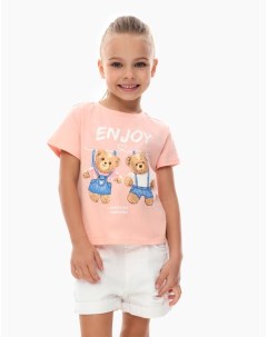 Розовая футболка с принтом Enjoy для девочки Gloria jeans