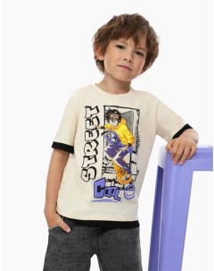 Молочная футболка с аниме принтом для мальчика Gloria jeans