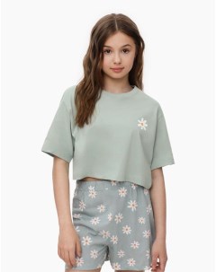 Зелёная пижама oversize в цветочек для девочки Gloria jeans