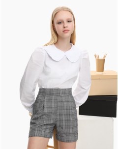 Белая блузка oversize с воротником и объёмными рукавами для девочки Gloria jeans