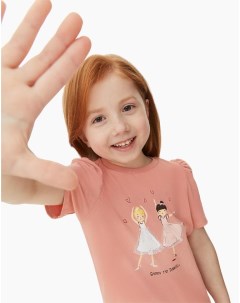 Розовая футболка с принтом и аппликацией для девочки Gloria jeans
