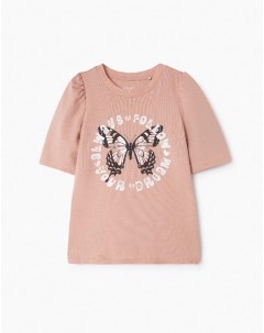 Розовая футболка с принтом для девочки Gloria jeans