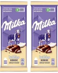 Шоколад Milka Bubbles Молочный пористый c кокосовой начинкой 92г упаковка 2 шт Mondelez