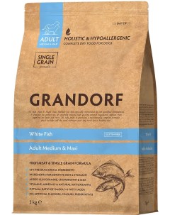 Сухой корм для собак Grandorf Adult Medium Maxi для средних и крупных пород с белой рыбой 3кг United petfood producers nv