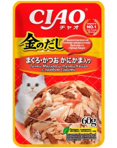 Влажный корм для кошек Ciao Kin no dashi Тунец Магуро и тунец Кацуо с крабом сурими 60г Inaba petfood