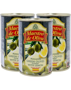 Оливки Maestro de Oliva с лимоном 300г упаковка 3 шт Olive line