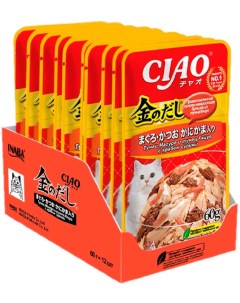 Влажный корм для кошек Ciao Kin no dashi Тунец Магуро и тунец Кацуо с крабом сурими 60г упаковка 48  Inaba petfood