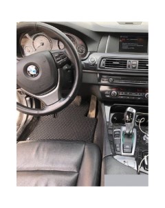 Комплект ковриков в салон bmw 5 vi f10 2009 2013 дорестайлинг черный ромб с черным кантом Duffcar