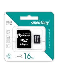 Карта памяти MicroSDHC 16GB Class10 адаптер Smartbuy