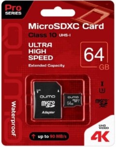 Карта памяти MicroSDXC 64GB UHS I U3 Pro seria 3 0 QM64GMICSDXC10U3 адаптер Qumo