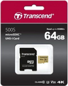 Карта памяти microSD 64GB TS64GUSD500S adapter Transcend