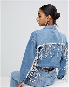 Укороченная светлая джинсовая куртка с крупными пайетками In the style