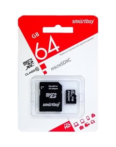 Карта памяти MicroSDXC 64GB Class10 LE SB64GBSDCL10 00LE Smartbuy
